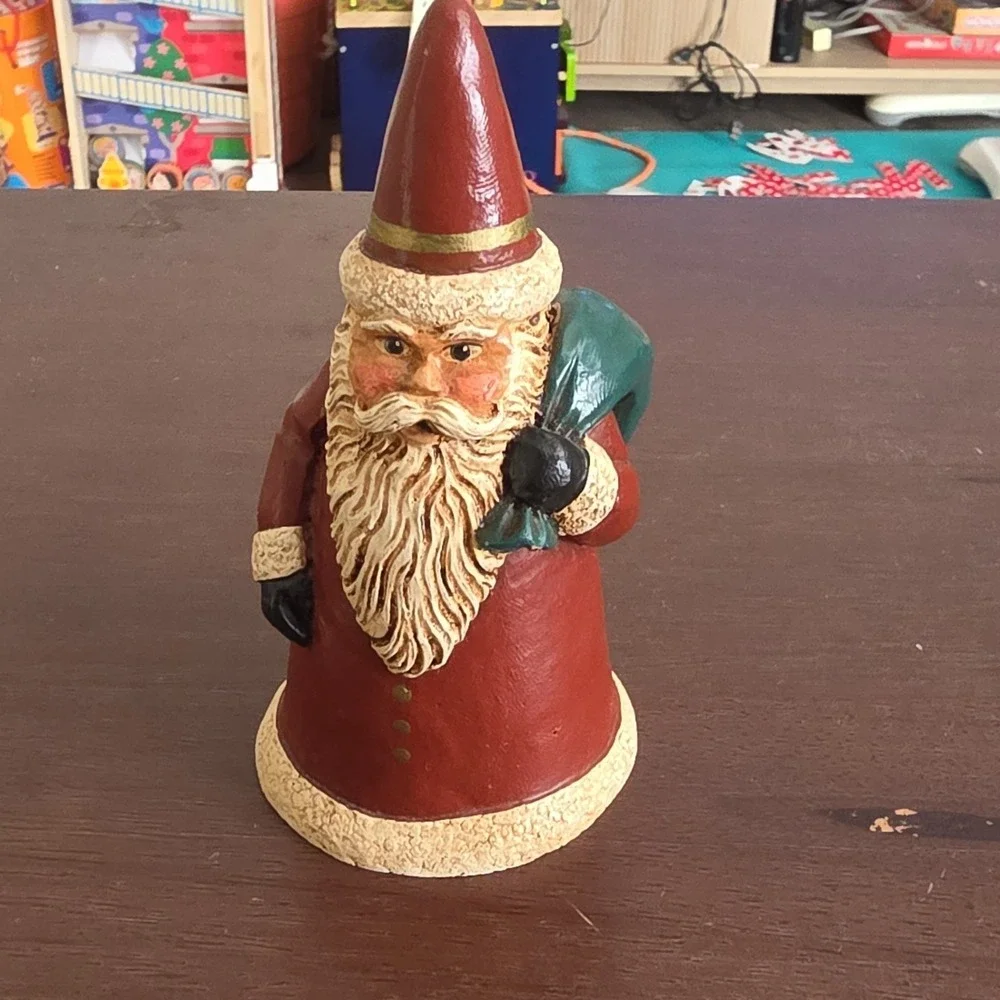Santa Hand Painted Resin‎ Christmas Figurine Red Green Collectible, Vintage